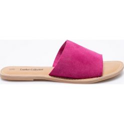Answear - Klapki Leather Collection. Niebieskie klapki damskie ANSWEAR, bez wzorów, ze skóry, bez obcasa, na obcasie. W wyprzedaży za 59,90 zł.