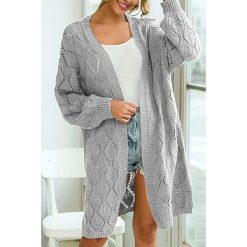 Kardigan FIGA GREY. Szare bluzy damskie Kardigan FIGA GREY, uniwersalny, bez wzorów, bez rękawów, bez kaptura. W wyprzedaży za 89,00 zł.