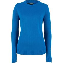 Sweter bonprix lazurowy. Niebieskie swetry klasyczne damskie bonprix, z materiału, z okrągłym kołnierzem. Za 54,99 zł.
