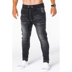 SPODNIE MĘSKIE JEANSOWE JOGGERY P407 - CZARNE. Czarne joggery męskie Ombre Clothing, z bawełny. Za 84,00 zł.