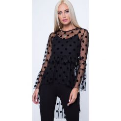 Bluzki damskie: Bluzka szyfonowa w grochy czarna 1603