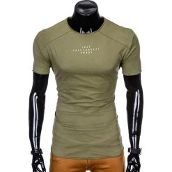 T-shirty męskie: T-SHIRT MĘSKI Z NADRUKIEM S950 - KHAKI