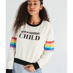 Bluza Awesome child - Kremowy. Białe bluzy damskie Sinsay, s, bez wzorów, bez rękawów, bez kaptura. Za 39,99 zł.