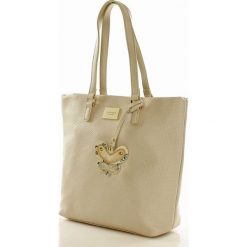 Shopper bag damskie: Wygodna torebka shopper bag z motylkiem beżowa EMILIA