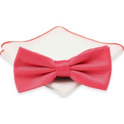 Mucha z poszetką - Chattier, Męska - Kolor Łososiowy MUCH0420. Różowe muszki męskie Chattier, w paski, eleganckie. Za 44,00 zł.
