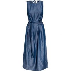Sukienka DEHA EXPRESSION. Niebieskie sukienki damskie Deha, bez wzorów, z tkaniny, z okrągłym kołnierzem, z długim rękawem, długie, maxi. Za 560,00 zł.