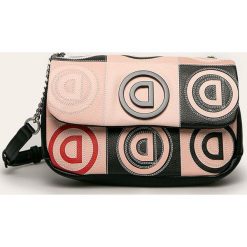 Desigual - Torebka. Różowe listonoszki damskie Desigual, w paski, z bawełny, na ramię, bez dodatków. W wyprzedaży za 159,90 zł.