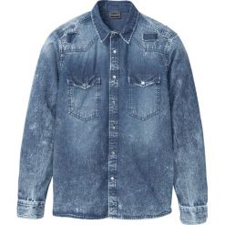 Koszula dżinsowa z długim rękawem i efektami wytarcia Slim Fit bonprix niebieski "used". Niebieskie koszule męskie bonprix, xl. Za 49,99 zł.