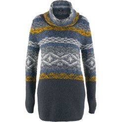 Swetry oversize damskie: Sweter oversize z golfem, długi rękaw bonprix nocny niebieski wzorzysty