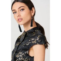 Kolczyki damskie: Tranloev Kolczyki z frędzlami i kamieniem – Black,Gold