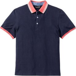 Shirt polo z kontrastowym kołnierzykiem bonprix ciemnoniebieski. Niebieskie koszulki męskie bonprix, xl, bez wzorów, bez rękawów. Za 49,99 zł.