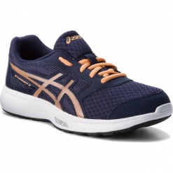 Buty ASICS - Stormer 2 Gs C811N Peacoat/Mojave 400. Niebieskie buty do biegania damskie Asics, z materiału. W wyprzedaży za 149,00 zł.