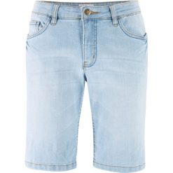Bermudy dżinsowe "authentic-stretch", z kolorowym wywinięciem nogawki bonprix jasnoniebieski. Niebieskie szorty damskie bonprix, w kolorowe wzory, z jeansu. Za 54,99 zł.