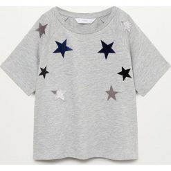 Mango Kids - T-shirt dziecięcy Velvet 110-164 cm. Szare bluzki dziewczęce Mango Kids, z aplikacjami, z bawełny, z okrągłym kołnierzem, z krótkim rękawem, krótkie, bez kaptura. Za 49,99 zł.