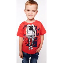 T-shirt chłopięcy z nadrukiem czerwony NDZ4462. Czerwone t-shirty chłopięce marki Fasardi, z nadrukiem, bez rękawów. Za 39,00 zł.