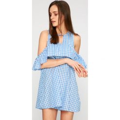 Answear - Sukienka Stripes Vibes. Niebieskie sukienki damskie ANSWEAR, na co dzień, s, bez wzorów, z bawełny, casualowe, z okrągłym kołnierzem, bez rękawów, mini, proste. W wyprzedaży za 49,90 zł.
