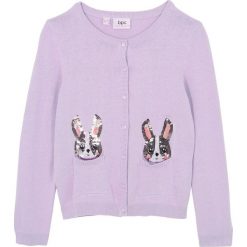 Sweter dziewczęcy bawełniany, rozpinany z kieszeniami bonprix w kolorze bzu. Fioletowe swetry dziewczęce bonprix, z aplikacjami, z bawełny, bez kołnierzyka, bez rękawów, bez kaptura. Za 74,99 zł.