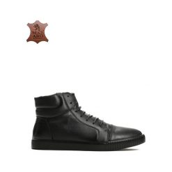 Buty zimowe męskie: Czarne Skórzane Botki Companion