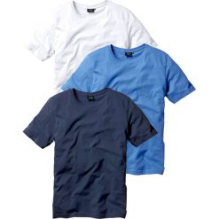 T-shirt (3 szt.) bonprix niebieski + biały + ciemnoniebieski. Niebieskie t-shirty męskie bonprix, s, bez wzorów, z dżerseju, z okrągłym kołnierzem. Za 68,97 zł.