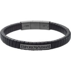 Emporio Armani - Bransoletka skórzana. Czarne bransoletki męskie Emporio Armani, srebrne. W wyprzedaży za 499,90 zł.