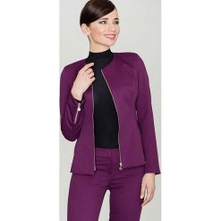 Fioletowy Elegancki Żakiet z Wytłaczanym Wzorem z Suwakami. Fioletowe marynarki damskie KATRUS, xl, bez wzorów, z poliesteru. Za 142,90 zł.