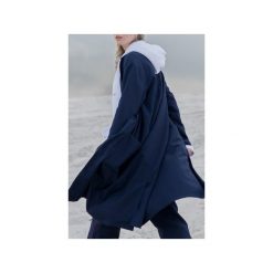 Dark blue longline coat. Niebieskie płaszcze damskie Rest_factory, s, z aplikacjami, z satyny, klasyczne. Za 229,90 zł.