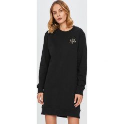 Armani Exchange - Sukienka. Czarne sukienki damskie Armani Exchange, na co dzień, s, bez wzorów, z elastanu, casualowe, z okrągłym kołnierzem, z długim rękawem, długie, mini, proste. Za 489,90 zł.