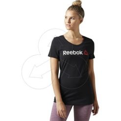 Koszulka damska Reebok T-shirt BK6651. Bluzki sportowe damskie Reebok, z nadrukiem, z bawełny, bez kołnierzyka, z krótkim rękawem, krótkie, bez kaptura, na fitness i siłownię. Za 69,00 zł.