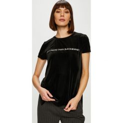 Tally Weijl - Top. Czarne bluzki damskie TALLY WEIJL, s, z nadrukiem, z elastanu, casualowe, z okrągłym kołnierzem, z krótkim rękawem. W wyprzedaży za 39,90 zł.