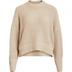 Sweter "Camper" w kolorze beżowym. Brązowe swetry oversize damskie Vila & Co., s, ze splotem, z okrągłym kołnierzem. W wyprzedaży za 108,95 zł.