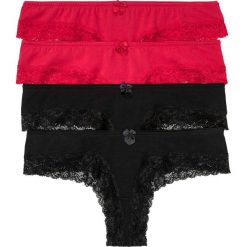 Figi brazylijskie (4 pary) bonprix czarno-czerwony. Czarne majtki damskie bonprix, w koronkowe wzory, z koronki. Za 59,96 zł.