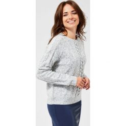 Sweter z warkoczami. Szare swetry damskie Moodo, m, bez wzorów, z poliesteru, klasyczne, z długim rękawem, długie, bez kaptura. Za 89,99 zł.