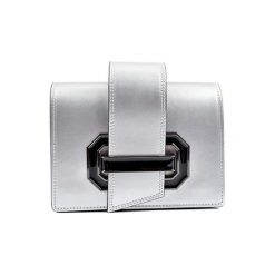 Torebki klasyczne damskie: Skórzana torebka w kolorze srebrnym – (S)22,5 x (W)16 x (G)7,5 cm