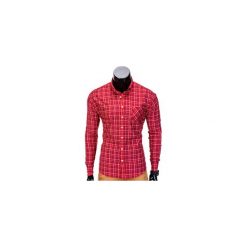 KOSZULA MĘSKA W KRATĘ Z DŁUGIM RĘKAWEM K390 - CZERWONA. Czerwone koszule męskie na spinki Ombre Clothing, m, z długim rękawem. Za 39,00 zł.