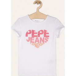 Pepe Jeans - T-shirt dziecięcy Bendela128-178/180 cm. Zielone bluzki dziewczęce Pepe Jeans, z nadrukiem, z elastanu, z okrągłym kołnierzem, z krótkim rękawem, krótkie, bez kaptura. Za 119,90 zł.