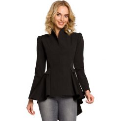 Czarny Elegancki Żakiet z Asymetrycznym Wydłużonym Tyłem. Czarne marynarki damskie Moe, s, bez wzorów, z elastanu. Za 145,90 zł.
