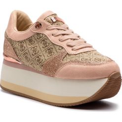 Sneakersy GUESS - FL5HND FAL12 BEIBR BROWN. Brązowe sneakersy damskie Guess, z materiału. Za 549,00 zł.