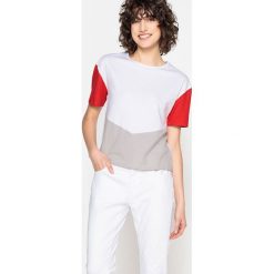 Trójkolorowa koszulka z okrągłym wycięciem szyi i krótkim rękawem. Szare t-shirty damskie marki La Redoute Collections, s, z bawełny, z okrągłym kołnierzem. Za 58,76 zł.