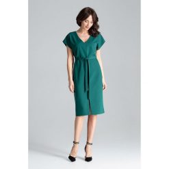Luźna elegancka sukienka l032. Różowe sukienki damskie Global, do pracy, s, bez wzorów, eleganckie, bez kołnierzyka, bez rękawów. Za 179,00 zł.