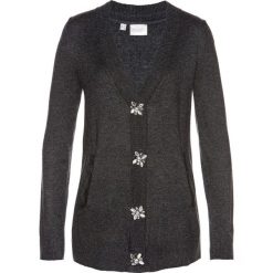 Sweter rozpinany z guzikami ze sztrasami bonprix antracytowy melanż. Szare swetry damskie bonprix, bez wzorów, bez rękawów, bez kaptura. Za 99,99 zł.