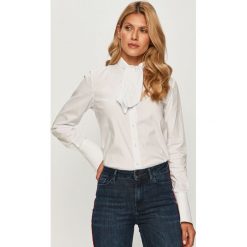 Trussardi Jeans - Koszula. Pomarańczowe bluzki damskie Trussardi Jeans, l, bez wzorów, z bawełny, eleganckie, z włoskim kołnierzykiem, z długim rękawem. Za 669,90 zł.