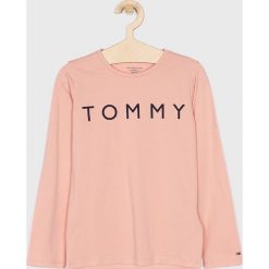 Tommy Hilfiger - Longsleeve dziecięcy 128 - 164 cm. Różowe bluzki dziewczęce TOMMY HILFIGER, z nadrukiem, z elastanu, z okrągłym kołnierzem, z długim rękawem, długie, bez kaptura. W wyprzedaży za 69,90 zł.