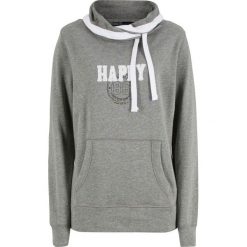 Bluza z golfem bonprix szary melanż z nadrukem. Szare bluzy damskie bonprix, bez wzorów, bez rękawów, bez kaptura. Za 37,99 zł.