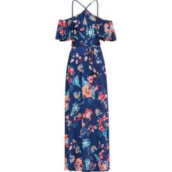 Sukienka letnia bonprix niebieski w kwiaty. Niebieskie sukienki damskie bonprix, na lato, w kwiaty, bez kołnierzyka, bez rękawów. Za 149,99 zł.