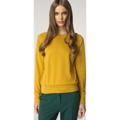 Prosty Żółty Sweter z Półokrągłym Dekoltem. Żółte swetry oversize damskie marki Molly.pl, s, z dzianiny. Za 99,90 zł.