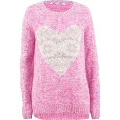 Sweter dzianinowy z dłuższym tyłem, długi rękaw bonprix lila-różowy - metaliczny srebrny. Różowe swetry damskie bonprix, bez wzorów, z dzianiny, z długim rękawem, długie, bez kaptura. Za 99,99 zł.