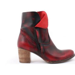 Botki - skóra naturalna - model 454 - kolor czarno czerwony. Czerwone botki damskie Zapato, na wiosnę, ze skóry, eleganckie, za kostkę, na wysokim obcasie, na obcasie, na zamek. W wyprzedaży za 319,20 zł.