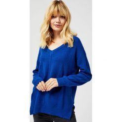 Sweter typu oversize. Niebieskie swetry damskie Moodo, l, bez wzorów, z elastanu, z długim rękawem, długie, bez kaptura. Za 79,99 zł.