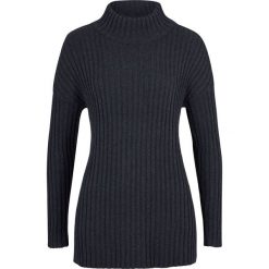 Sweter bawełniany ze stójką bonprix antracytowy melanż. Szare swetry damskie bonprix, bez wzorów, z bawełny, bez rękawów, bez kaptura. Za 49,99 zł.