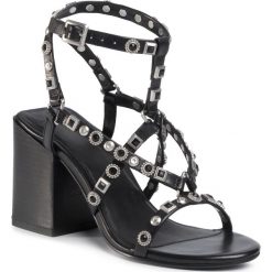 Sandały BRONX - 84837-A Black/Silver 187. Czarne klapki damskie Bronx, bez wzorów, ze skóry, bez obcasa. W wyprzedaży za 449,00 zł.